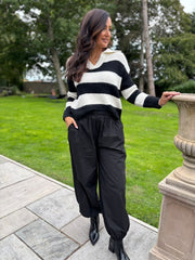 Black Stripe Collared Knit Anita