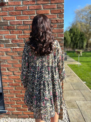Black Spring Floral Tiered Dress Lilly