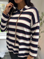 Navy Stripe Hooded Top Rae
