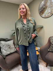 Khaki Ruffle Blouse Cynthia