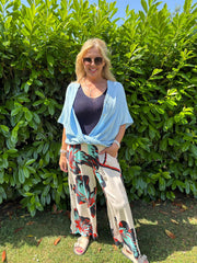 Blue Gathered Hem Bubble Cotton Top Ginny
