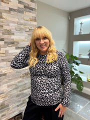 Grey Soft Leopard Ruched Side Top Drew