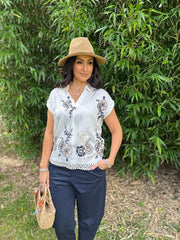 Navy Paisley Floral Blouse Jessie