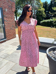 Pink Bubble Cotton Leopard Print Maxi Dress Tillie