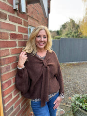 Chocolate Knitted Tie Front Jumper Libby