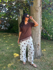 Chocolate Asymmetric Lace Hem Top Wendy