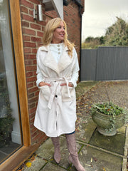Antique Cream Sleeveless Faux Fur Trim Coat Alexis