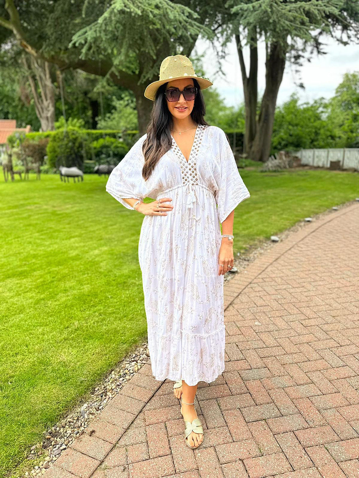 White and gold maxi dress cheap