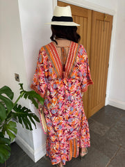Orange Tropical Tassel Kaftan Dress Orla