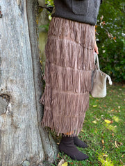 Chocolate Fringed Maxi Skirt