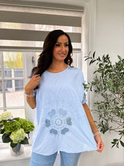 Blue Net Floral Sequin Top Isobel