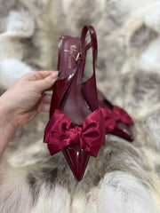 Wine Kitten Heel Bow Shoes