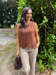 Tan Buttoned Knit Waistcoat Kerry