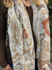 Mocha Gold Paisley Raw Edge Scarf