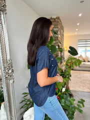 Denim Embellished Top Jocelyn
