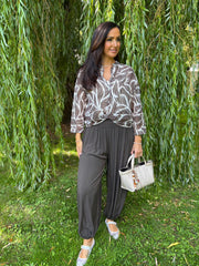 Chocolate Abstract Leaf Blouse Hailey