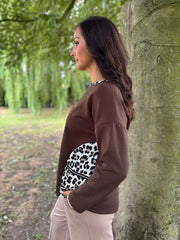Chocolate Leopard Trim Sweat Top Kathy