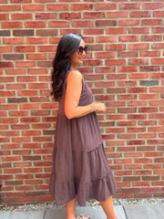 Chocolate Bubble Cotton Fringed Tier Dress Amanda