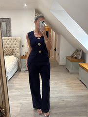 Navy Rose Button Waistcoat Set Nala