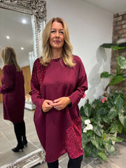 Wine Sequin Patch Sweatshirt Dress Mai