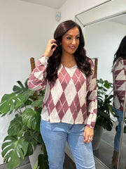 Wine Argyle Knit Top Georgia