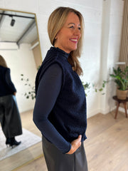 Navy Boucle Button Waistcoat Rachel