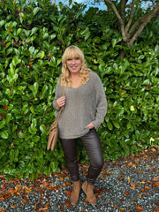 Mocha Shimmer V Neck Knit Seren