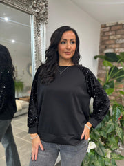 Black Sequin Sleeve Sweatshirt Rylee