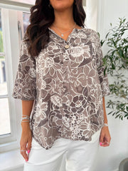 Mocha Flower Pattern Top Mercy