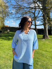 Light Blue Boho Daisy Bubble Cotton Top Skye