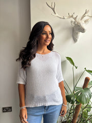 White Sequin Sparkle Knit Sabrina