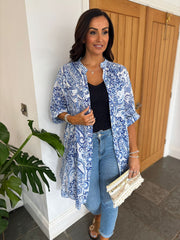 Blue Floral Paisley Longline Shirt Lucinda