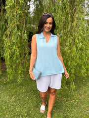 Blue Sleeveless Bubble Cotton Top Jean