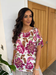 Lipstick Cold Shoulder Floral Top Suzie