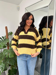 Yellow & Chocolate Collared Chunky Knit Melody