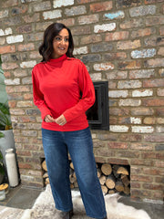 Red Button Detail Roll Neck Eliza