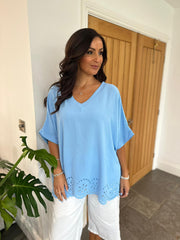 Light Blue Laser Hem Top Barbara