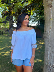 White Bubble Cotton Lace Trim Top Adele