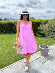 Candy Pink Bubble Cotton Summer Dress Samantha