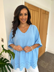 Light Blue Laser Hem Top Barbara