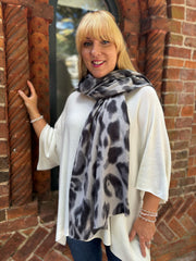 Grey Leopard Print Scarf