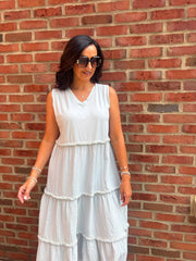 Grey Bubble Cotton Fringed Tier Dress Amanda
