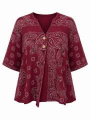 Wine Paisley Bubble Cotton Top Quinley