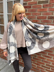 Antique Cream Abstract Circle Print Scarf