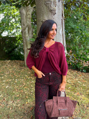 Wine Leopard Wide Leg Jeans