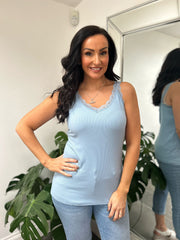 Blue Lace Ribbed Vest Libby