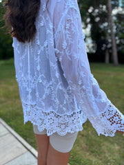 White Textured Lace Hem Shirt Dina