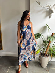 Navy Patterned Dress Odette