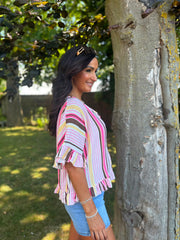 Chocolate Bubble Cotton Striped Top Kimberly
