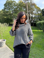 Black Drop Shoulder Stripe Knit Dove